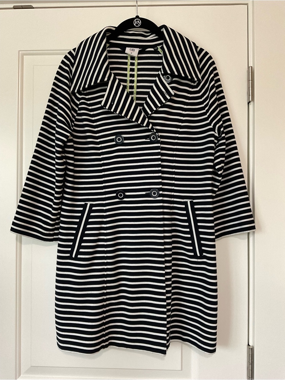 CAbi Navy and White Striped Double-Breasted Trench Coat - Picture 1 of 4